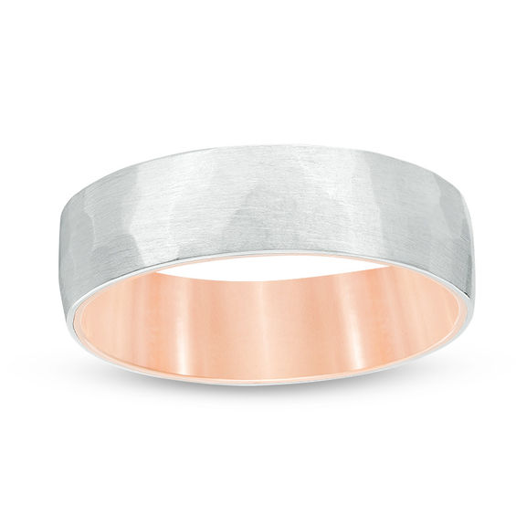 6.0mm Hammered Comfort Fit Wedding Band in 10K Two-Tone Gold
