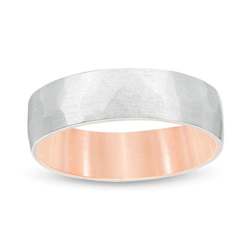 Main Image 1 of Men's 6.0mm Hammered Comfort Fit Wedding Band in 10K Two-Tone Gold
