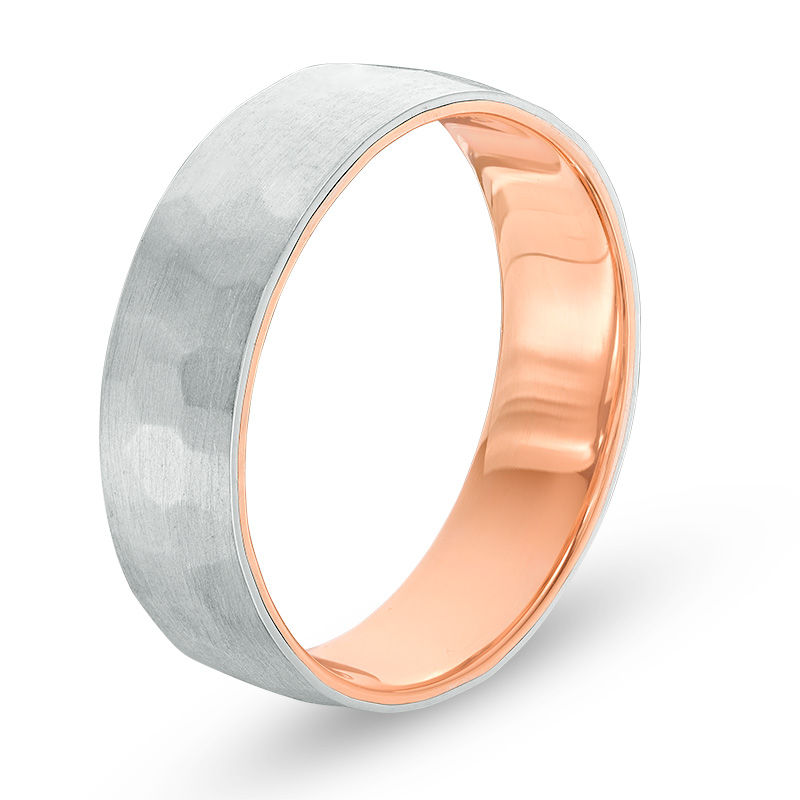 Main Image 2 of Men's 6.0mm Hammered Comfort Fit Wedding Band in 10K Two-Tone Gold