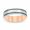 Thumbnail Image 0 of Men's 6.0mm Hammered Double Stripe Wedding Band in 10K Two-Tone Gold