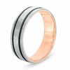 Thumbnail Image 2 of 6.0mm Hammered Double Stripe Wedding Band in 10K Two-Tone Gold