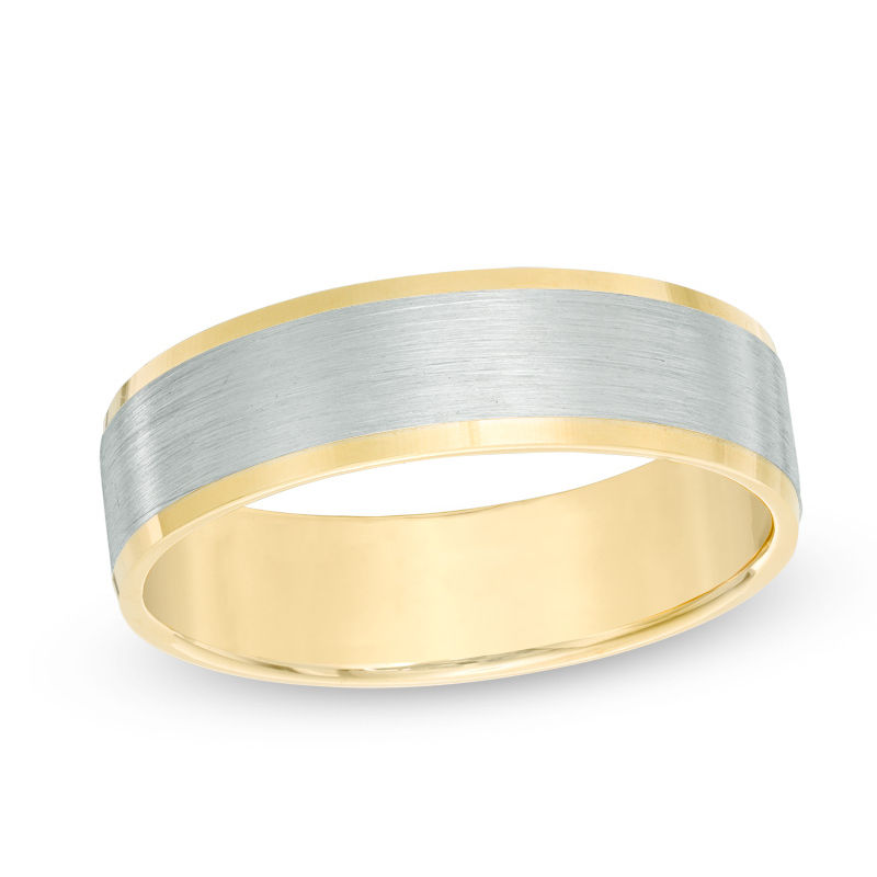 Main Image 1 of 6.0mm Brushed Center Comfort Fit Wedding Band in 10K Two-Tone Gold