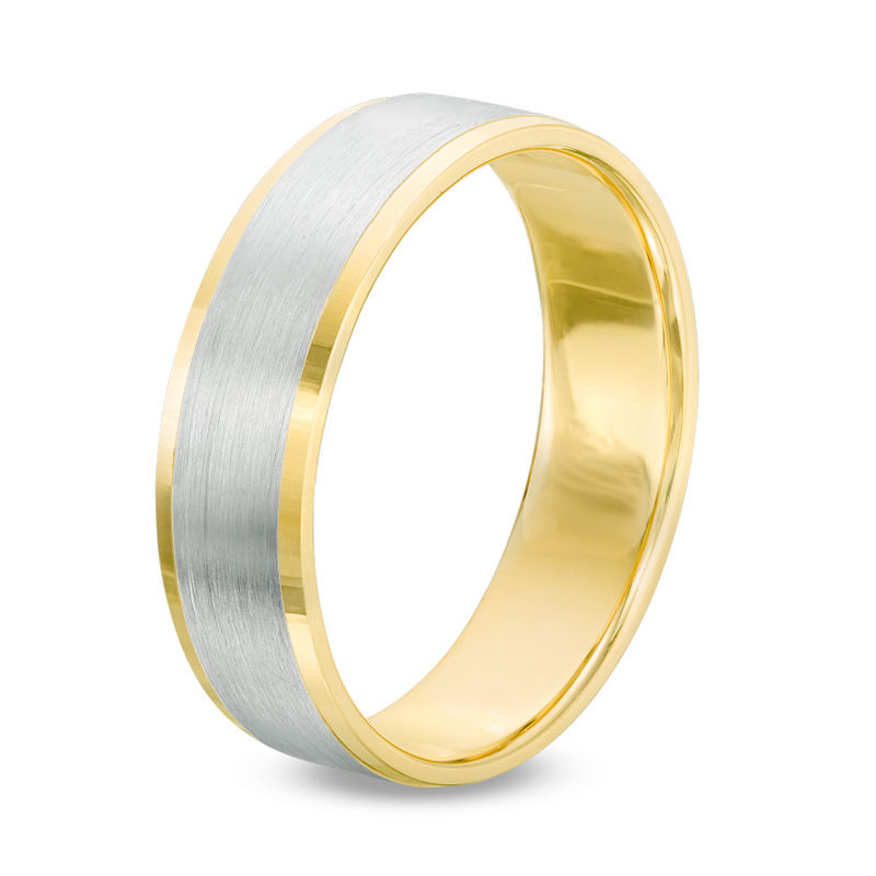 Main Image 2 of 6.0mm Brushed Center Comfort Fit Wedding Band in 10K Two-Tone Gold