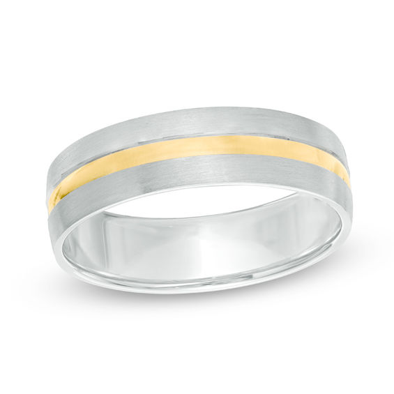 6.0mm Groove Center Stripe Comfort Fit Wedding Band in 10K Two-Tone Gold