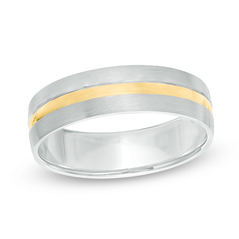 Main Image 1 of 6.0mm Groove Center Stripe Comfort Fit Wedding Band in 10K Two-Tone Gold