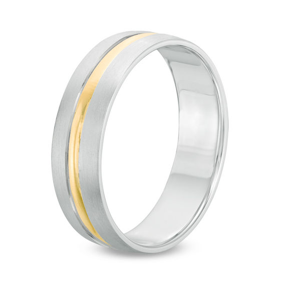 Men's 6.0mm Groove Center Stripe Comfort Fit Wedding Band in 10K Two-Tone Gold