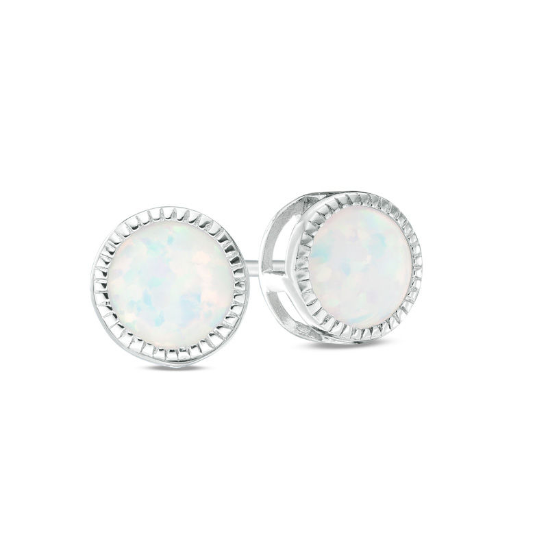 6.0mm Lab-Created Opal Solitaire Stud Earrings in Sterling Silver