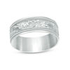 Thumbnail Image 0 of Men's 8.0mm Diamond-Cut Engraved Wedding Band in 10K White Gold - Size 10.5