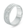 Thumbnail Image 1 of Men's 8.0mm Diamond-Cut Engraved Wedding Band in 10K White Gold - Size 10.5