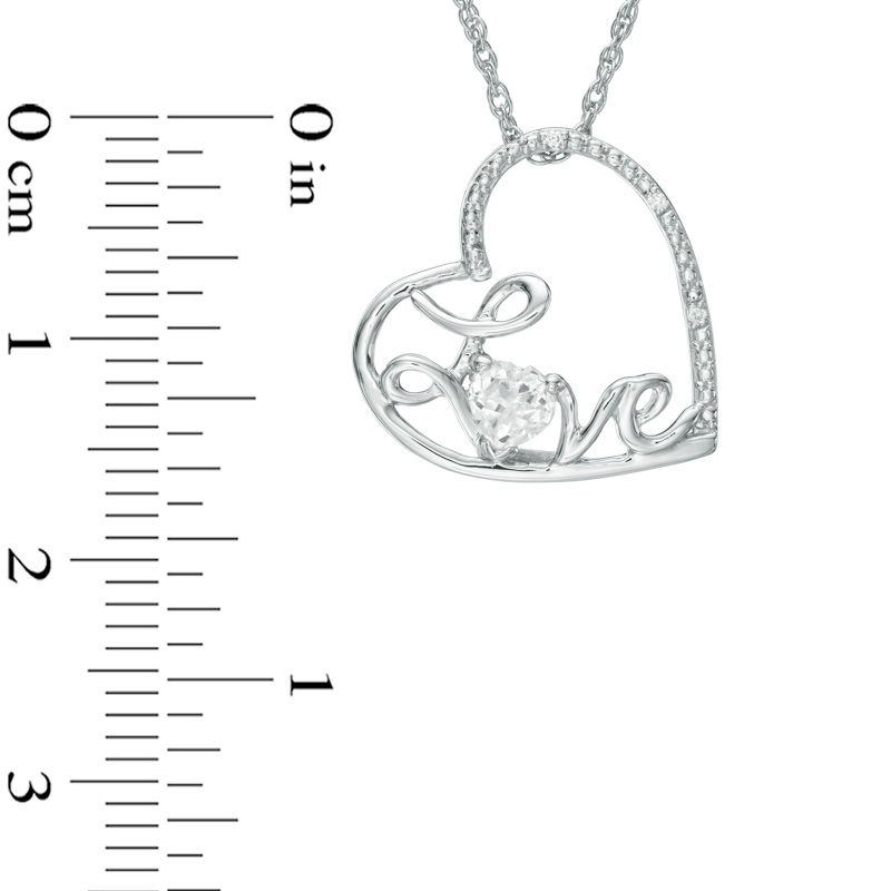 Main Image 2 of 4.0mm Lab-Created White Sapphire and Diamond Accent Cursive "Love" Tilted Heart Pendant in Sterling Silver