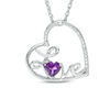 Thumbnail Image 0 of 4.0mm Amethyst and Diamond Accent Cursive "Love" Tilted Heart Pendant in Sterling Silver