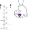 Thumbnail Image 1 of 4.0mm Amethyst and Diamond Accent Cursive "Love" Tilted Heart Pendant in Sterling Silver