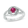Thumbnail Image 0 of 5.0mm Lab-Created Ruby and Diamond Accent Swirl Frame Split Shank Ring in Sterling Silver