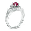 Thumbnail Image 1 of 5.0mm Lab-Created Ruby and Diamond Accent Swirl Frame Split Shank Ring in Sterling Silver
