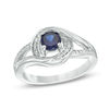 Thumbnail Image 1 of 5.0mm Lab-Created Blue Sapphire and Diamond Accent Swirl Frame Split Shank Ring in Sterling Silver