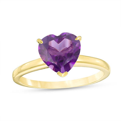 ON SALE 10K Solid 2-Tone Yellow and White Gold Heart Shaped Amethyst /& Diamond Ring Size 7 February Birthstone