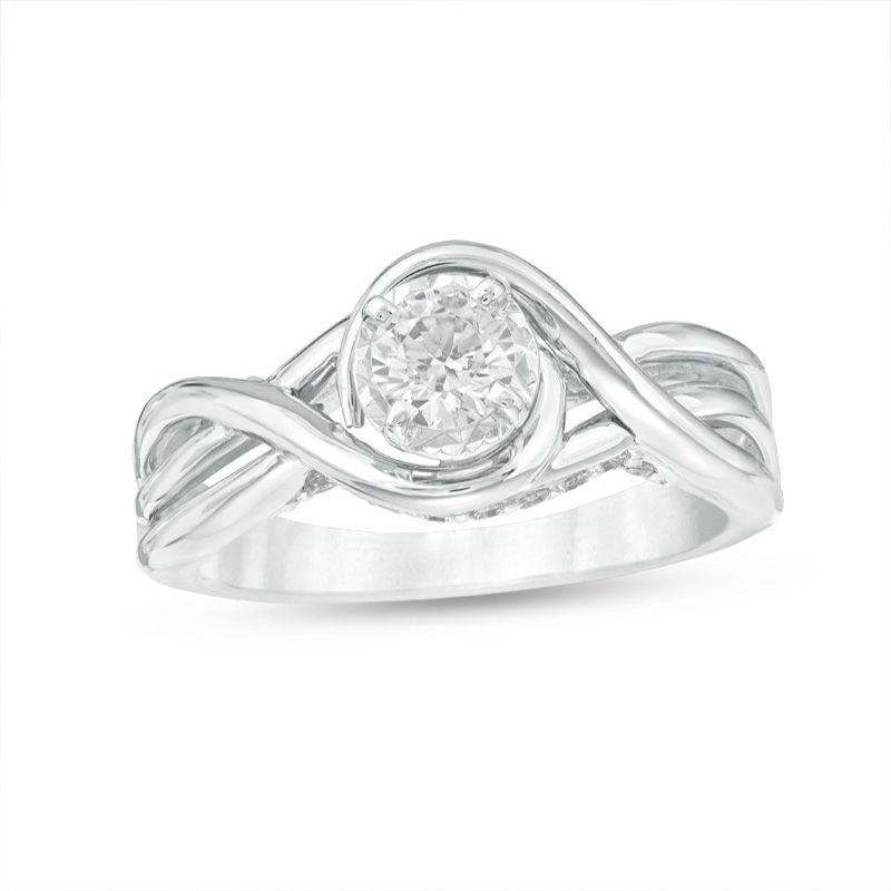 1/2 CT. T.W. Diamond Swirl Engagement Ring in 10K White Gold