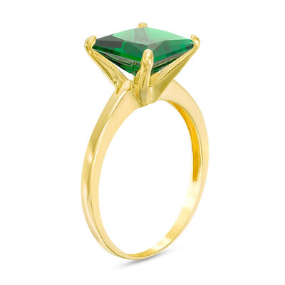 dazzlingjewelrycollection 5mm to 10mm 14k Gold Over.925 Sterling Silver Green Emerald Solitaire with Princess Shaped Pendant Necklace Valentines Day for Womens