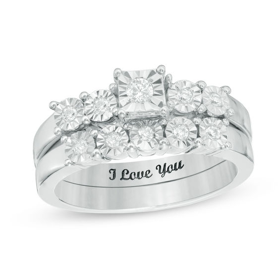 1/8 CT. T.w. Diamond Five Stone Bridal Set in Sterling Silver (1 Line)