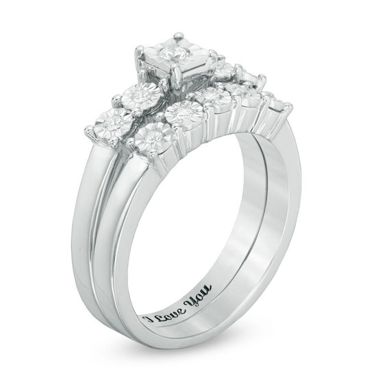 1/8 CT. T.w. Diamond Five Stone Bridal Set in Sterling Silver (1 Line)