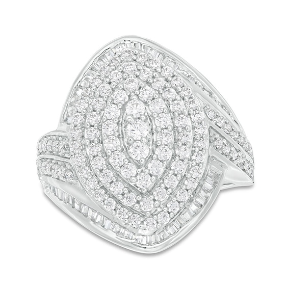 1-1/2 CT. T.w. Marquise Multi-Diamond Double Frame Bypass Frame Ring in 10K White Gold