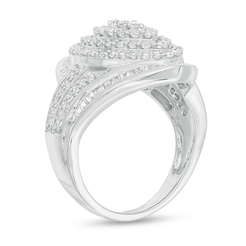 1-1/2 CT. T.W. Marquise Multi-Diamond Double Frame Bypass Frame Ring in 10K White Gold