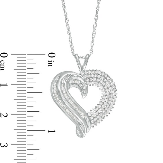 3/4 CT. T.w. Baguette and Round Diamond Heart Pendant in 10K White Gold