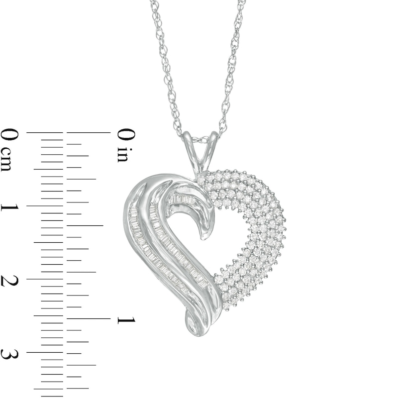 Main Image 3 of 3/4 CT. T.W. Baguette and Round Diamond Heart Pendant in 10K White Gold