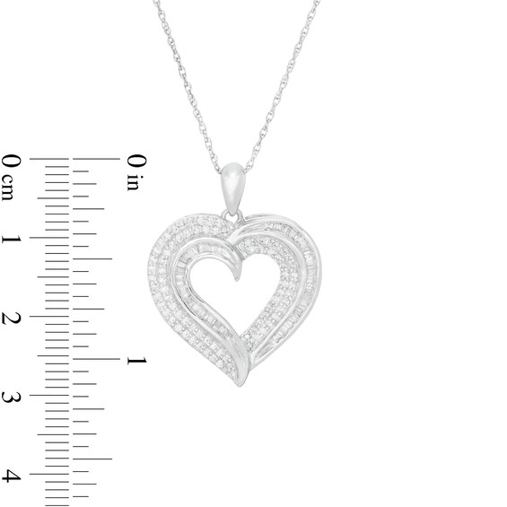 1/2 CT. T.w. Baguette and Round Diamond Heart Pendant in 10K White Gold