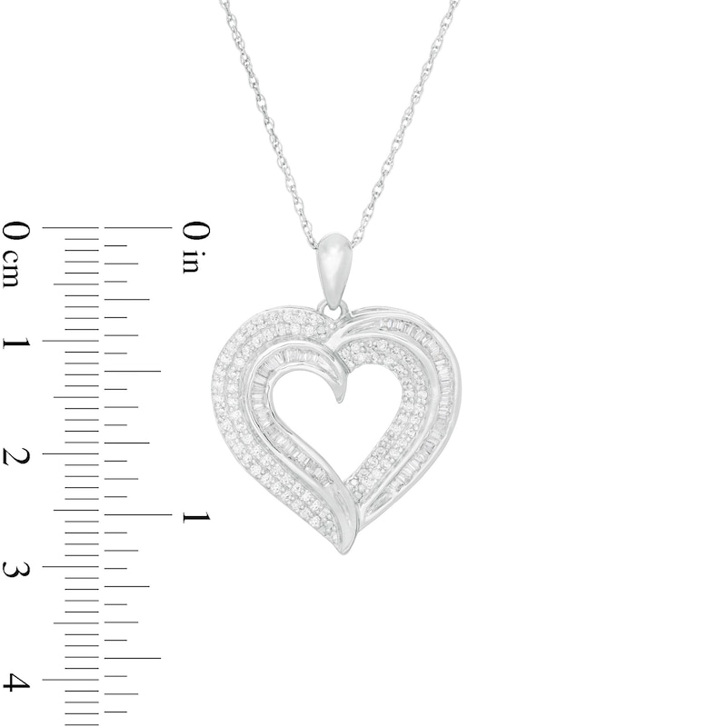 1/2 CT. T.W. Baguette and Round Diamond Heart Pendant in 10K White Gold