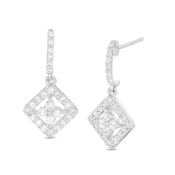 1/2 CT. T.w. Quad Diamond Tilted Square Drop Earrings in 10K White Gold
