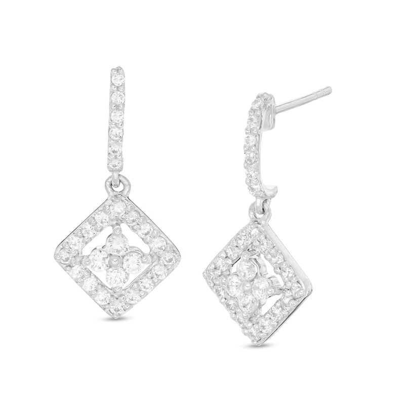 Main Image 1 of 1/2 CT. T.W. Quad Diamond Tilted Square Drop Earrings in 10K White Gold