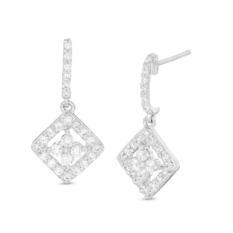 1/2 CT. T.W. Quad Diamond Tilted Square Drop Earrings in 10K White Gold