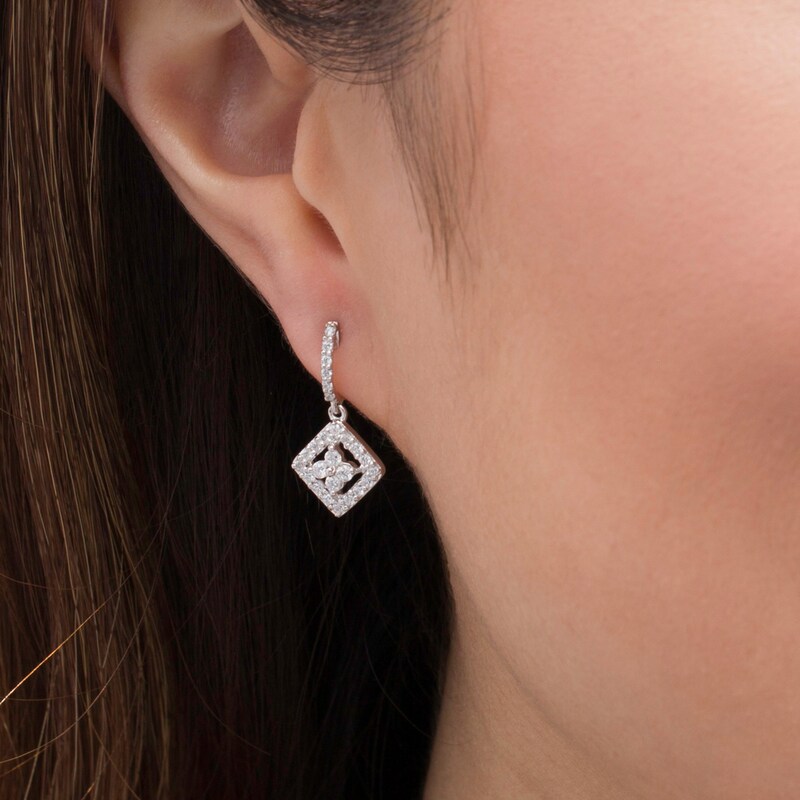 Main Image 2 of 1/2 CT. T.W. Quad Diamond Tilted Square Drop Earrings in 10K White Gold