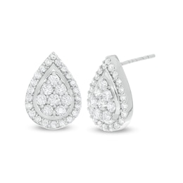 1 CT. T.W. Composite Diamond Teardrop Frame Stud Earrings in 10K White Gold