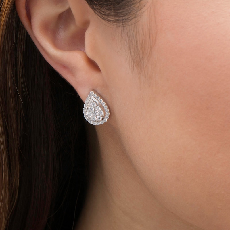 Main Image 2 of 1 CT. T.W. Composite Diamond Teardrop Frame Stud Earrings in 10K White Gold