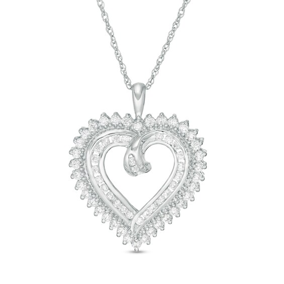 1 CT. T.w. Diamond Sunburst Heart Pendant in 10K White Gold