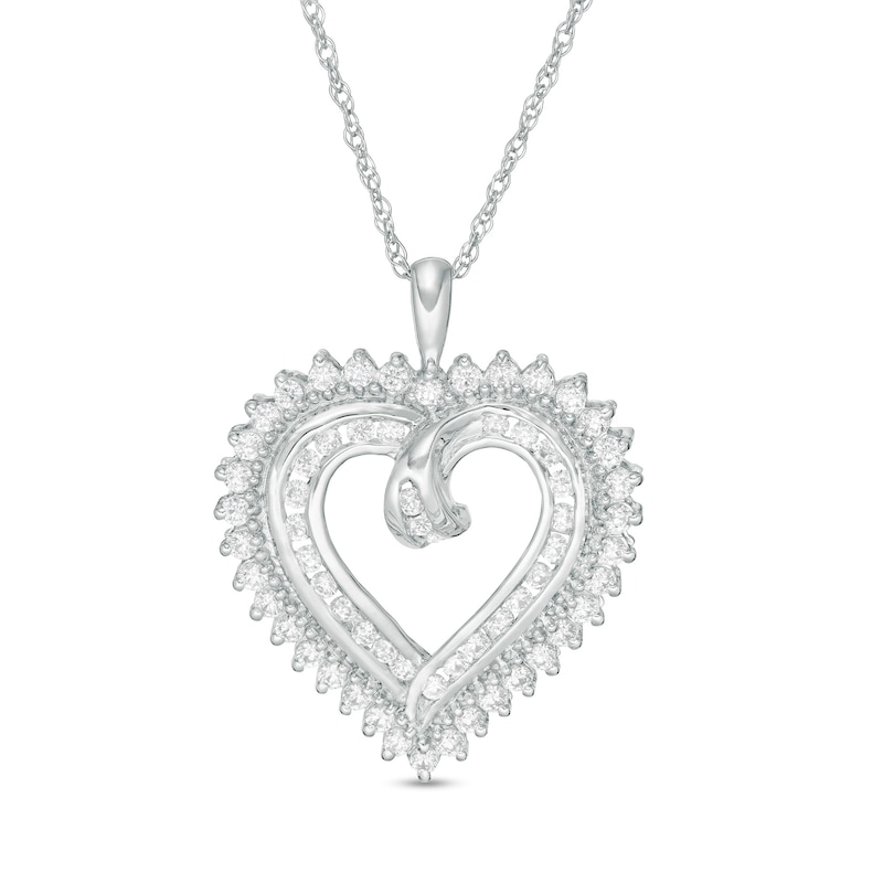 Main Image 1 of 1 CT. T.W. Diamond Sunburst Heart Pendant in 10K White Gold