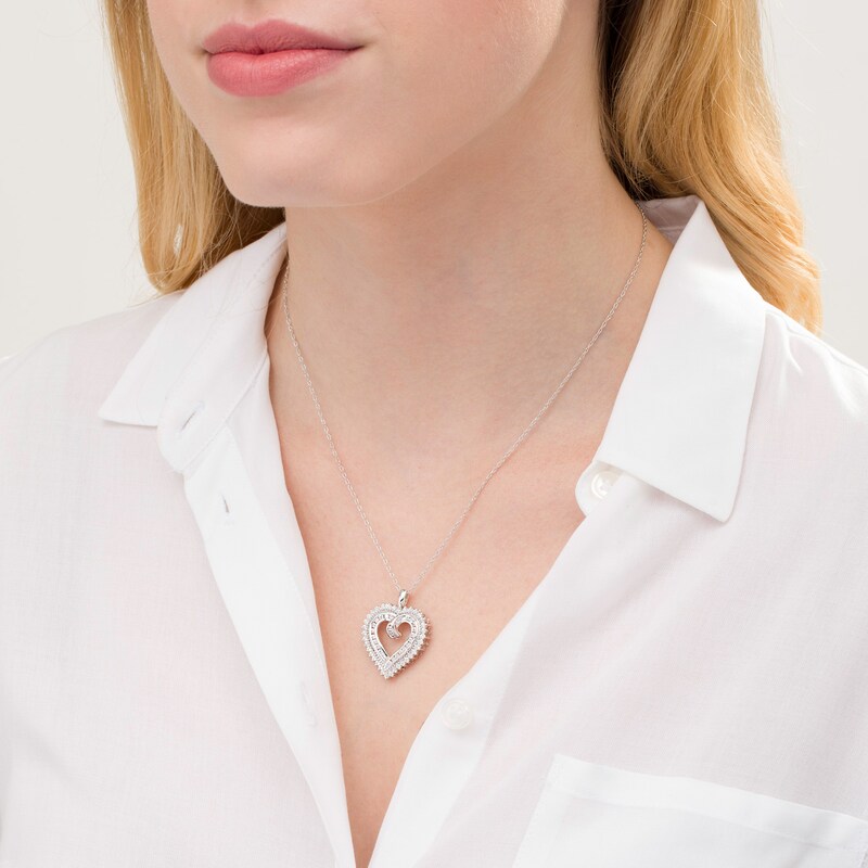 Main Image 2 of 1 CT. T.W. Diamond Sunburst Heart Pendant in 10K White Gold