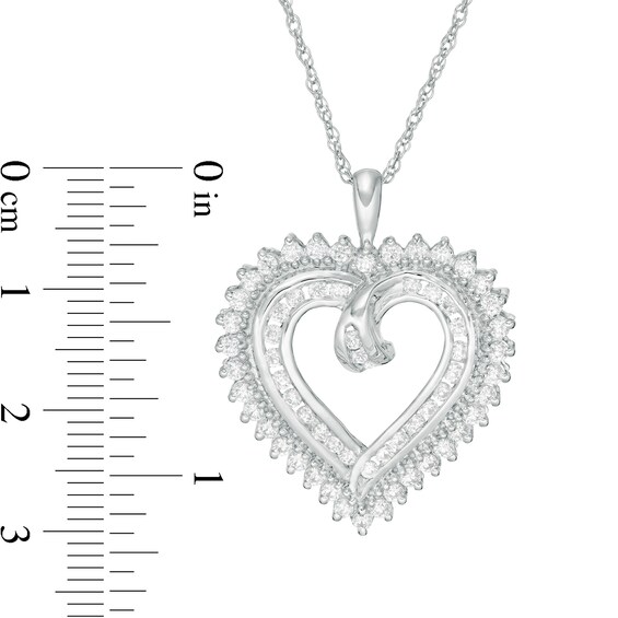 1 CT. T.w. Diamond Sunburst Heart Pendant in 10K White Gold