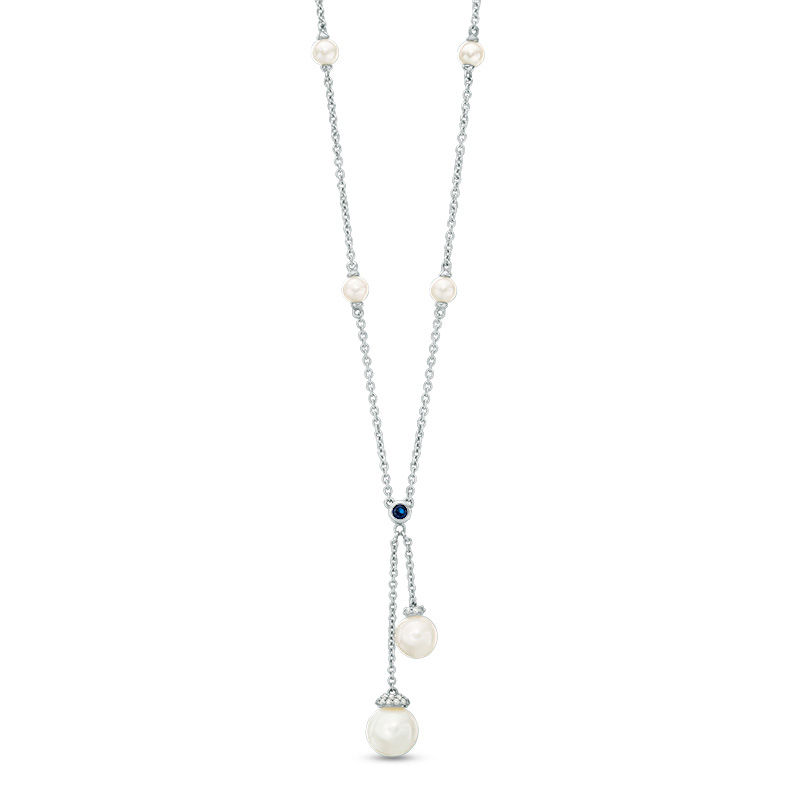 Main Image 1 of Vera Wang Love Collection Freshwater Cultured Pearl and 1/10 CT. T.W. Diamond Lariat Necklace in Sterling Silver-19"