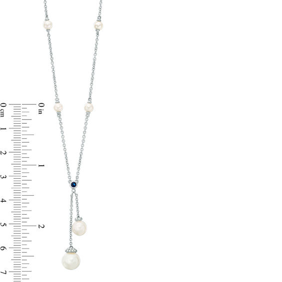 Vera Wang Love Collection Freshwater Cultured Pearl and 1/10 CT. T.w. Diamond Lariat Necklace in Sterling Silver-19"