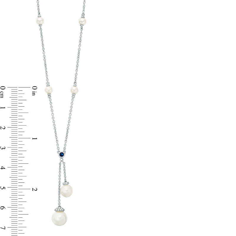 Main Image 2 of Vera Wang Love Collection Freshwater Cultured Pearl and 1/10 CT. T.W. Diamond Lariat Necklace in Sterling Silver-19"