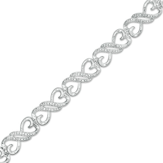 1/10 CT. T.w. Diamond Heart-Shaped Infinity Link Bracelet in Sterling Silver - 7.5"