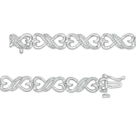 1/10 CT. T.w. Diamond Heart-Shaped Infinity Link Bracelet in Sterling Silver - 7.5"