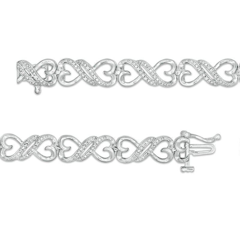 Main Image 2 of 1/10 CT. T.W. Diamond Heart-Shaped Infinity Link Bracelet in Sterling Silver - 7.5"