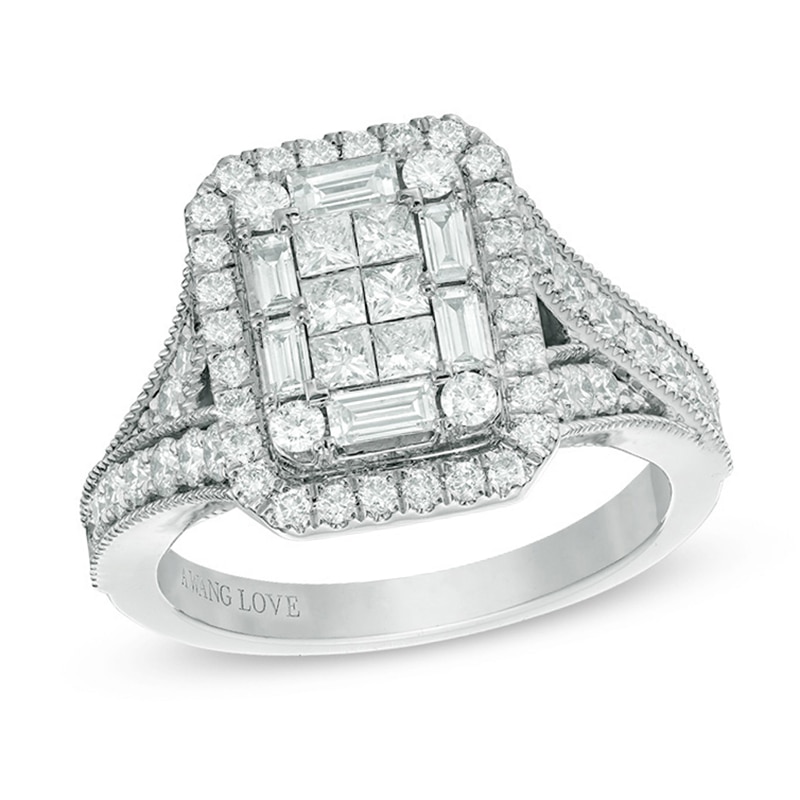 Vera Wang Love Collection 1-1/2 CT. T.W. Composite Diamond Rectangle Frame Engagement Ring in 14K White Gold