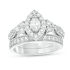 Thumbnail Image 1 of 1-1/5 CT. T.W. Marquise Diamond Frame Tri-Sides Bridal Set in 10K White Gold