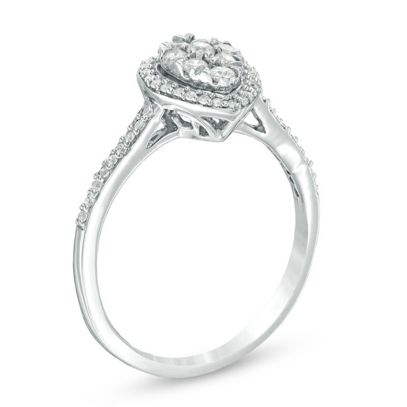 Main Image 2 of 1/3 CT. T.W. Multi-Diamond Pear-Shaped Frame Engagement Ring in 10K White Gold
