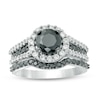 Thumbnail Image 1 of 2 CT. T.W. Enhanced Black and White Diamond Frame Multi-Row Bridal Set in 14K White Gold